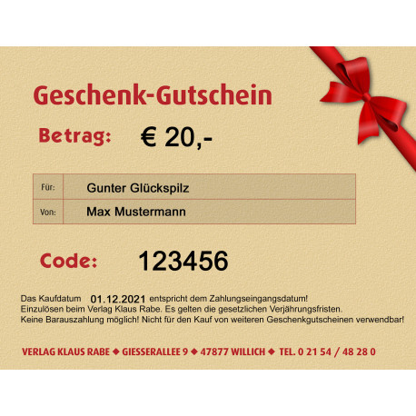 Geschenkgutschein 20 Euro